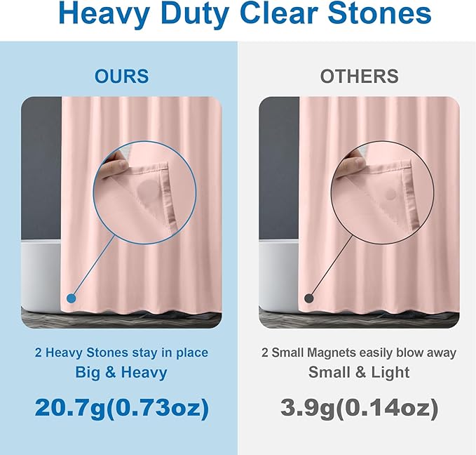 Amazer Blush Pink Shower Liner Cloth Waterproof, Soft Blush Pink Shower Curtain Liner Fabric with Weighted Stones, Washable Shower Curtain and Liner 2-in-1, 12 Grommet Holes, 72 x 72 Inches