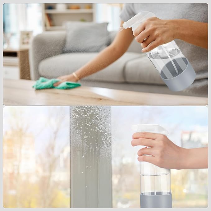 Worldgsb 2 Pack Glass Spray Bottles with Silicone Sleeve, 16 oz Empty Refillable Containers with Adjustable Spray Nozzles, Spray Bottles for Hair, Cleaning Solutions and Plants