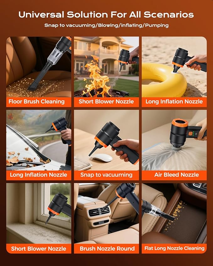 VNOST Car Vacuum Portable Cordless, 4-in-1 Handheld Vacuum Cordless with 30000PA Suction, 130000RPM, 6800mAh Battery, 10 Nozzles, Rubber Paint Material for Car, Home, Birthday Gifts (Black)