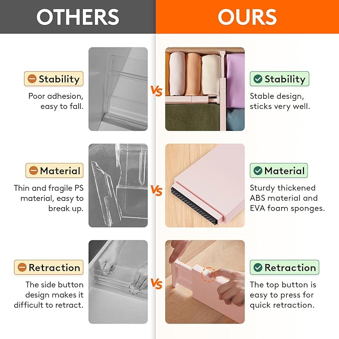 Lifewit 6 Pack Drawer Dividers 4" High, 11-17" Adjustable Drawer Organizers for Clothes, Expandable Dresser Separators in Bedroom/Bathroom/Kitchen/Fridge/Office Organization and Storage, Pink