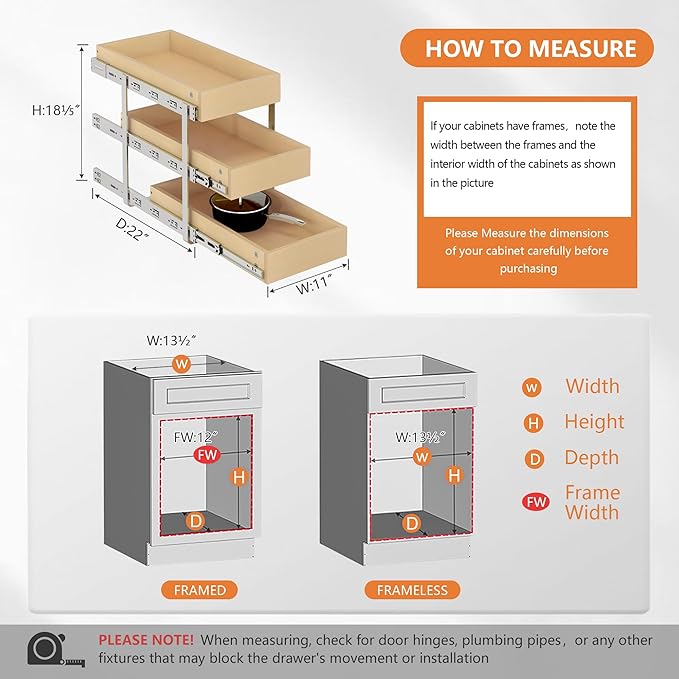 WelFurGeer 3-Tier Pull Out Cabinet Organizer with Soft Close, Heavy-Duty Slide Out Drawers for Cabinets, Pull Out Drawers for Cabinets, Bottom Mount Shelves for Kitchen, Pantry, Bathroom
