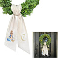 Rabbit Easter Wreath Bow Custom Embroidered Monogram Spring Bunny Wreath Sash for Front Door Hand Tailored Easter Decorations Spring Bows for Wreaths (C)