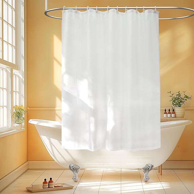 Waterproof Fabric Small Shower Curtain with 3 Weighted Magnets, 60 x 60 inch White Cloth Shower Liner Washable for Walk in Tub, RV Shower Curtains for Camper