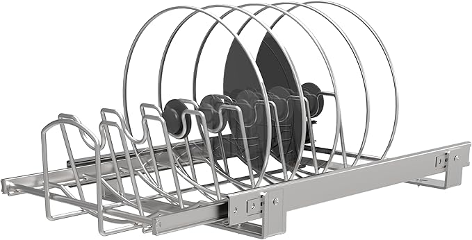 STORKING Slide Out Pan and Pot Lid Organizer For Under Cabinet, Wire Dividers Kitchen Pull Out Pot Lid Rack Organization And Storage, Full-Extension Rail, 12" W X 20" D