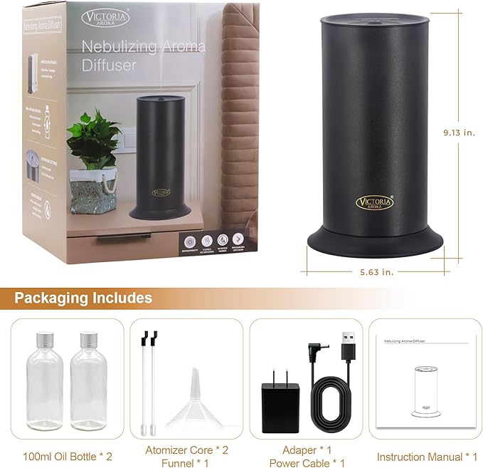 Waterless Essential Oil Diffuser - Cold-Air Scent Machine for Large Rooms up to 1000 sq ft, Home, Office, Hotel, Spa (Matte Black)