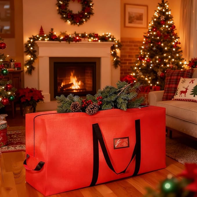 Heavy Duty Christmas Tree Storage Bag for Trees Up to 9ft – Waterproof, 600D Durable Zipper & Handles, Holiday Storage Solution (Red)