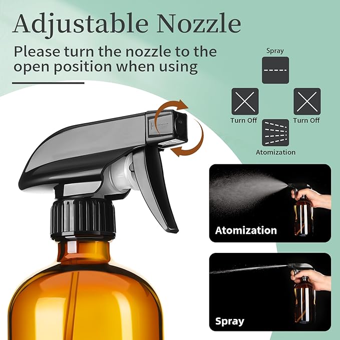 8oz Amber Glass Spray Bottles,6 Pack Glass Spray Bottles Refillable Empty Bottle with Adjustable Nozzle,Spray Bottle for Essential Oils,Cleaning Solutions,Pets,Hair Mister,Gardening