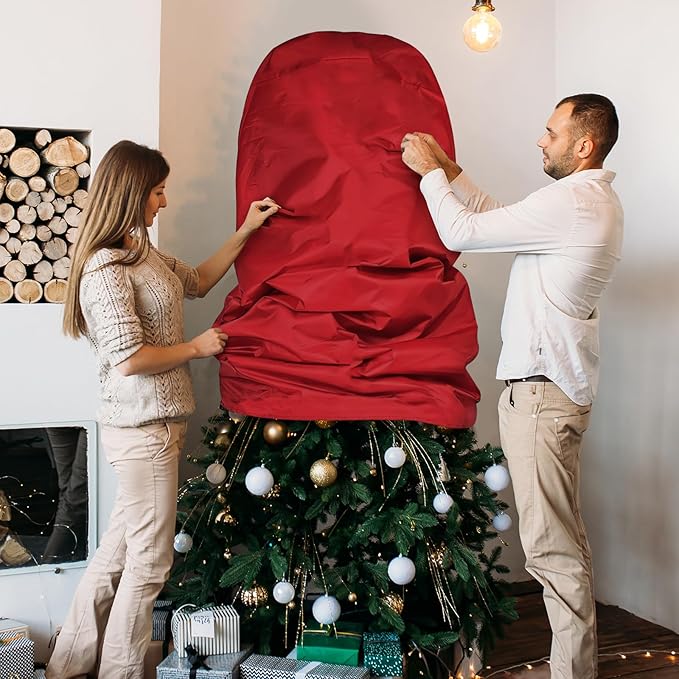 Upright Christmas Tree Storage Bag - Fits Topiary Trees Up to 7.5ft, Durable Lightweight Vertical Cover for Holiday Trees & Topiaries, Easy Xmas Storage (Red, 7.5FT)