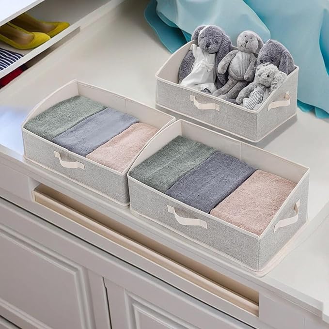 3 Pack Closet Organizers, Foldable Clothes Storage Organizers with Handles, Large Capacity, Sturdy Drawer Storage Boxes for Clothing, Underwear, Books, Shelves, Wardrobe Organizing, Grey