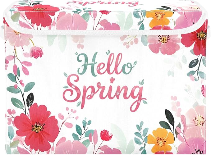 Bolaz Spring Flowers Storage Bins with Lids and Handles, Foldable Storage Box Storage Basket with Cover Collapsible Organizer Containers for Home Closet, Shelves