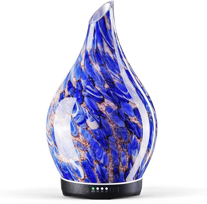 Porseme 280ml Essential Oil Diffuser Glass Color Changing Aroma Air Diffusers Aromatherapy Ultrasonic Cool Mist Humidifier 7 Running Hours Waterless Auto-Off for Sleeping, Yoga, Office (Deep Blue)