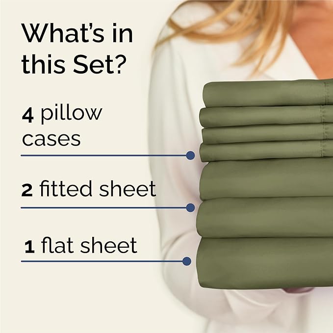 Split King 7 Piece Sheet Set - Comfy Breathable & Cooling - Soft Hotel Luxury Bedding Set with 8-16 Inch Deep Pockets - 1 Flat & 2 Fitted Sheet & 4 Pillowcases - Wrinkle Free & Easy Care - Sage Green