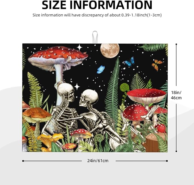 Red Mushroom Skull Dish Drying Mat 18x24 For Kitchen Counter Absorbent Microfiber Dishes Pad Dish Drainer Rack Mats Fast Dry Kitchen Accessories