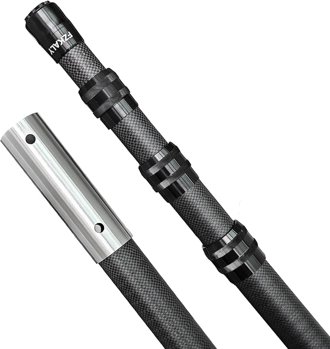 Carbon Fiber Pool Pole, Professional 15 FT Telescoping Swimming Pool Cleaning Pole 4.6 to 15 FT, Ultra-Lightweight 4-Section Adjustable Skimmer Pole for Nets, Brushes, Vacuums – Rustproof