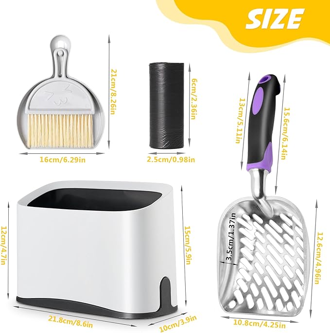 Apidgrowth Cat Litter Scooper with Holder,Metal Cat Litter Scoop, Kitty Poop Scooper Stand for Litter Box, Cat Caddy for Litter Scoop, Fast Sifting Kitty Poop Scooper Caddy Poop Scooper Stand