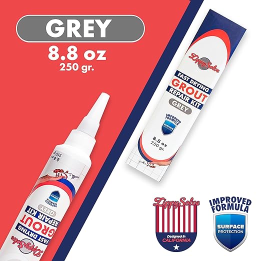 ZippySolve Tile Grout, Repair Kit,Restore & Renew Tile Joints Line, Fast Drying Grout Paint Squeeze Tube for Bathroom Shower Kitchen Floor, Waterproof (8.8 oz) (Grey)