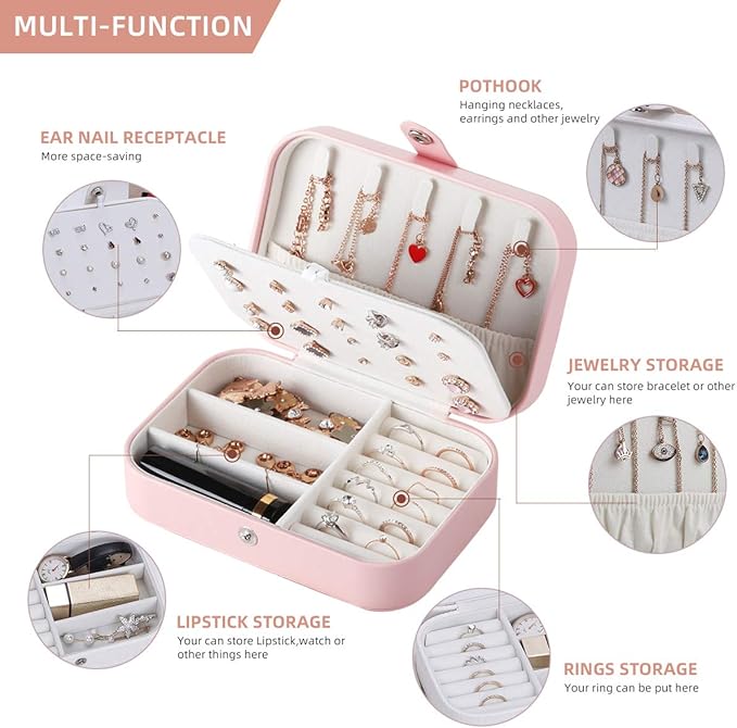 CASEGRACE Jewelry Box For Women Travel Jewelry Organizer Double Layer for Necklace Earring Rings Jewelry Holder Case