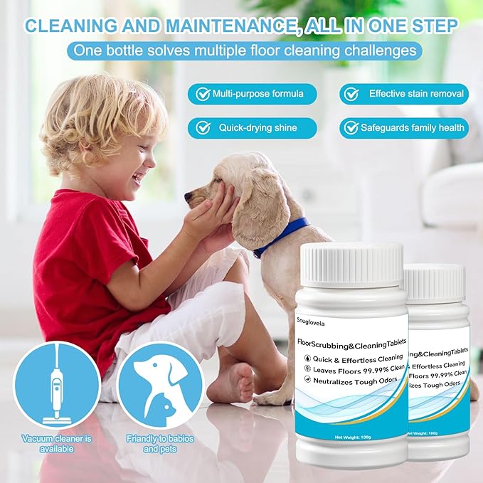 Snuglovela Powerful Floor Cleaning Tablets (200 PCS) - 2 Bottle Floor Deep Cleaner Dissolves Fast for Streak-Free Shine on Hardwood, Tile, Marble | Safe for Pets & Robots/Tineco