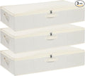 YheenLf Underbed Storage Organizers, Container Bags with Lids, Storage Boxes With Sturdy Structure and Reinforced Handles, Beige, 3 Pack, 31.5 x 15.7 x 5.9 Inch