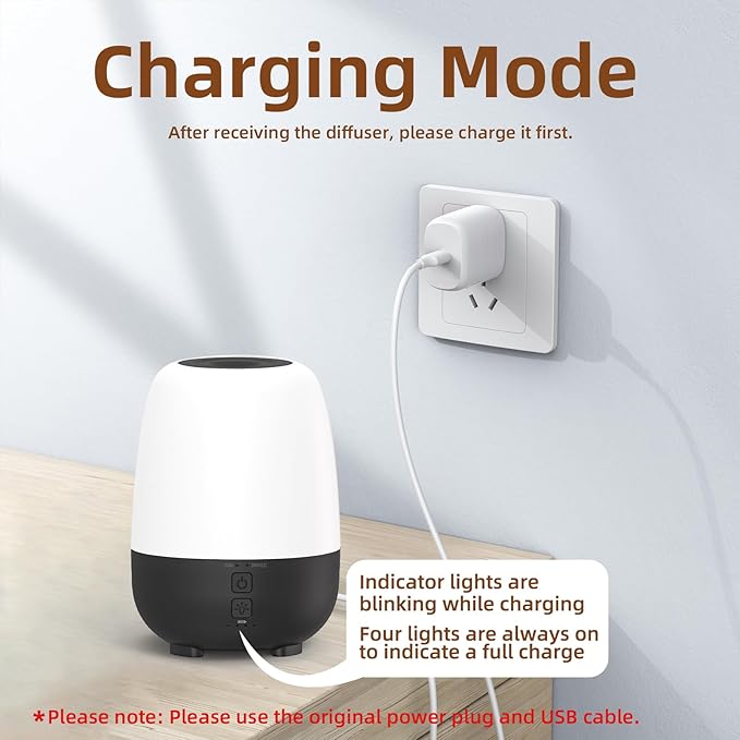 150ML Rechargeable Battery Powered Essential Oil Diffuser, Cordless Portable Aromatherapy Diffuser,7-Hour Run time, 7-Color LED Lights