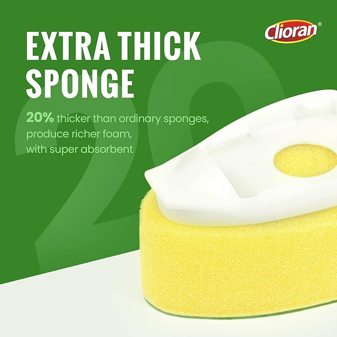Clioran Leak Proof Dishwand Refills with Scrub Dots,Non Scratch Sponge Heads for Dish Wand,20% Thicker Heavy-Duty Scrubber Replacement,Fits Most Handles,Works with All Dish Soaps,Ideal for Kitchen