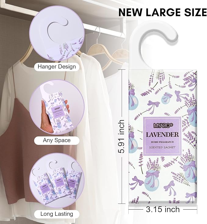 MYARO 12 Packs Lavender Hanging Closet Air Freshener Long Lasting Drawer Deodorizer Smell Good Potpourri Scented Sachet for Home House