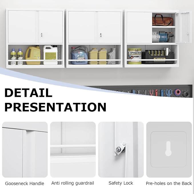 Metal Wall Cabinet, Wall Storage Cabinets with Door and Adjustable Shelves, Bathroom Metal Storage Cabinet for Laundry Room, Kitchen, Garage