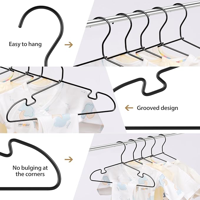 20-Pack Black Aluminum Hanger, 12.6-inch Kids Baby Hangers, Sturdy Metal Kids Hangers for Wardrobe, Space-Saving Toddler Hanger