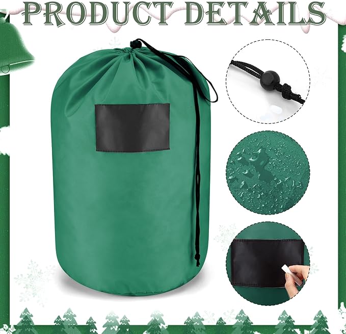3 Pcs 21 x 12 Inch Christmas Inflatable Decorations Storage Bag with Blackboard Drawstring Waterproof Christmas Storage Containers for Holiday Xmas Ornaments Accessories Gift Organizer (Green)