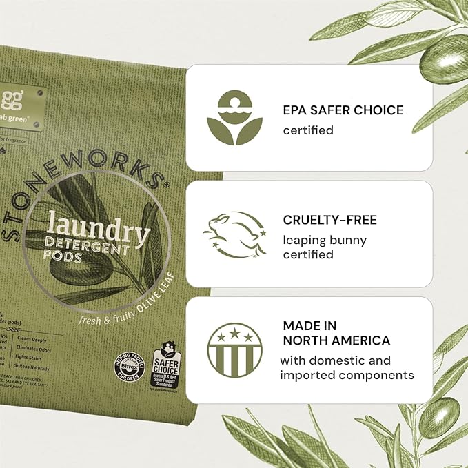Grab Green Stoneworks Laundry Detergent Pods, 100 Count, Birch Branch Scent, Plant and Mineral Based, Cleans Deeply, Eliminates Odors, Fights Stains,