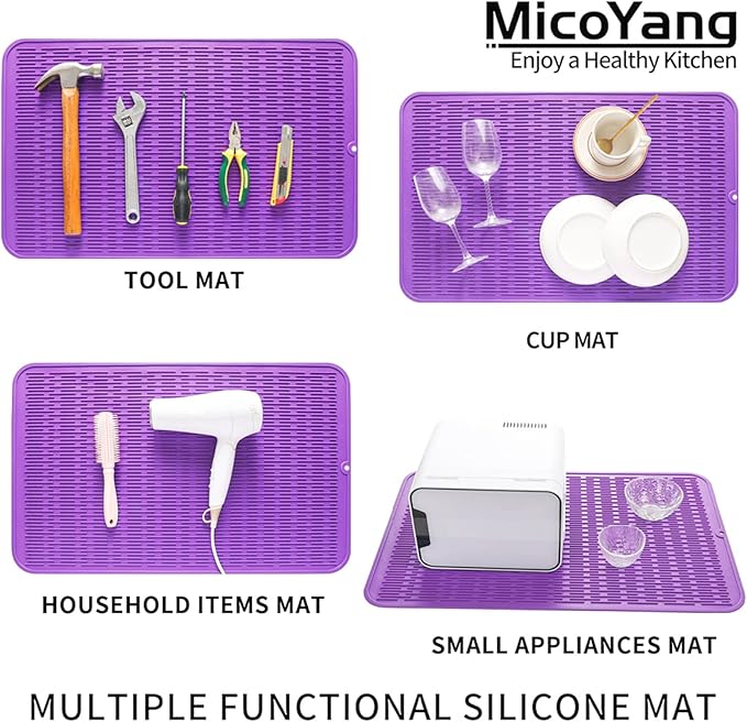 MicoYang Silicone Dish Drying Mat for Multiple Usage,Easy clean,Eco-friendly,Heat-resistant Silicone Mat for Kitchen Counter or Sink,Refrigerator or Drawer Liner Purple 3XL 28 inches x 18 inches