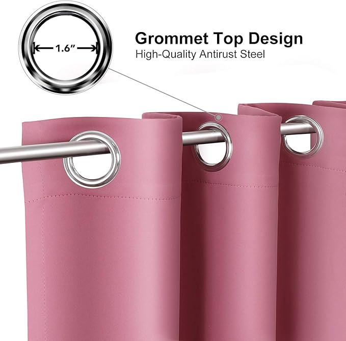 ChrisDowa Blackout Curtains 72 inches Long for Bedroom - Grommet Thermal Insulated Room Darkening Curtains for Living Room (1 Panel, Pink, 42 x 72 Inch)
