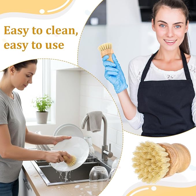 18 Packs Bamboo Dish Scrub Brushes Durable Wood Dishes Scrub Brush Wok Brush with Natural Sisal Bristles for Cleaning Pots, Pans, Sinks, Woks, Vegetables