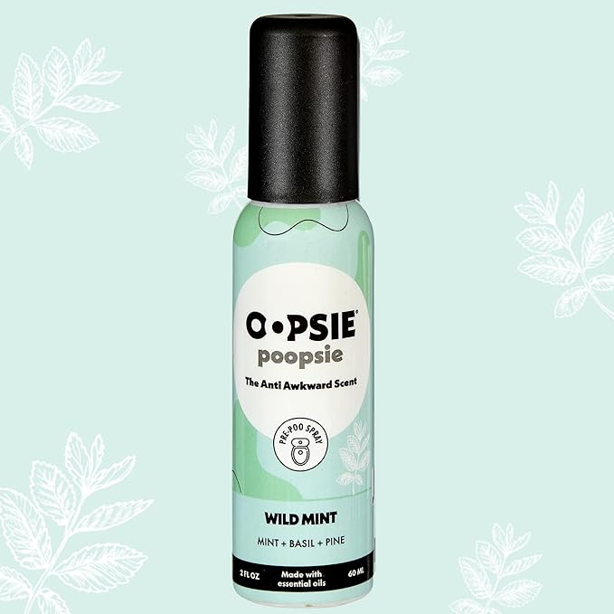 Oopsie Poopsie Pre Poop Spray - 4 Pack Natural Pre Poo Toilet Spray for Bathrooms, Trap Odors & Eliminate Embarrassment, 2oz Travel Size Pre Poo Air Freshener Spray (Wild Mint)