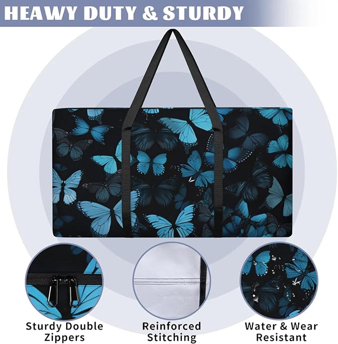 Extra Large Storage Bag with Zipper 54 Gallon Moving Bags Heavy Duty Christmas Tree Storage Bag Packing Bags for Moving, Storage Totes Duffle Bag Waterproof Containers for Organizing (Blue Butterfly)