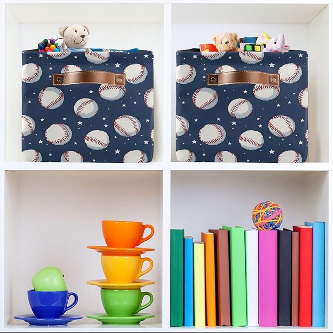 ALAZA Baseball Star Blue Sport Foldable Storage Box Storage Basket Organizer Bins with Handles for Shelf Closet Living Room Bedroom Home Office 1 Pack