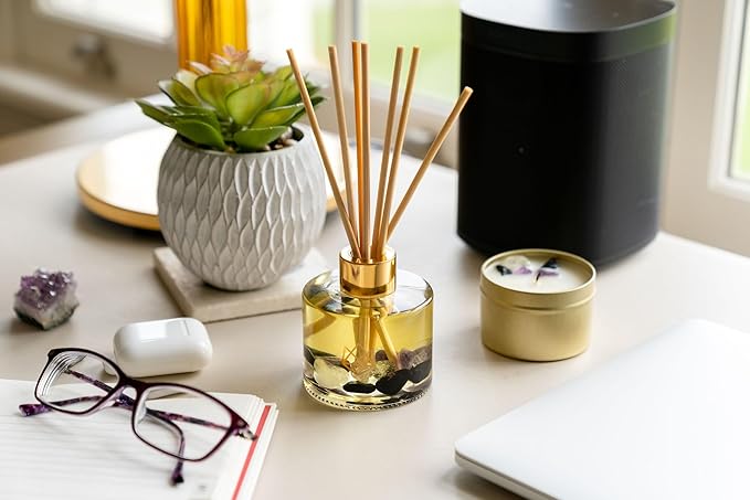 Crystal Infused Reed Diffuser, 4 OZ, Transformation - Amethyst Crystal Infused - Scents of Jasmine, Bergamot, Vanilla, & Cedar - Home Decor, House Warming, Valentine's Day Gift