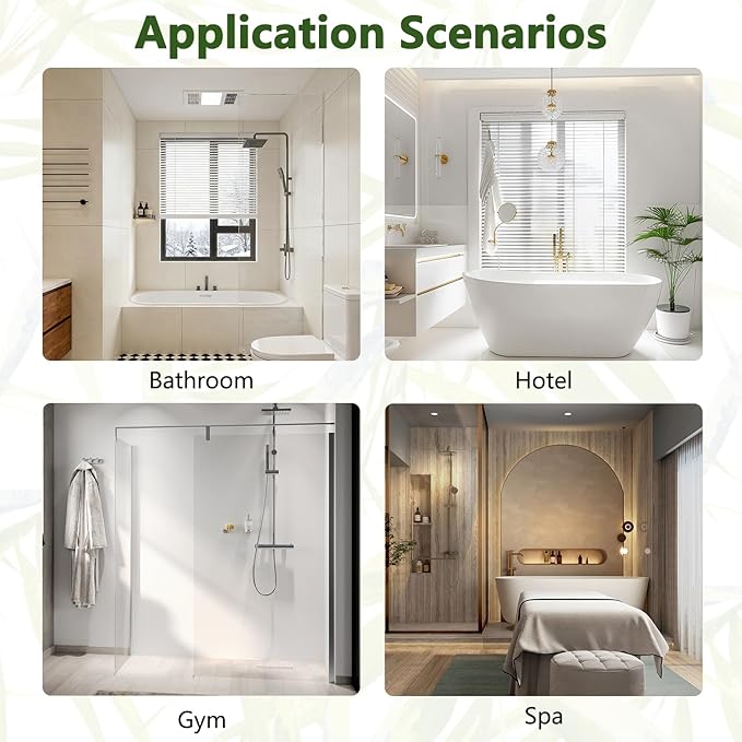 Grass Green Bamboo Leaves Shower Curtain and Liner Set, Waterproof Washable Fabric No Hook Shower Curtain, Modern Nature Botanical Aesthetic Bathroom Curtains with Top Sheer Window, 71x74 Inch