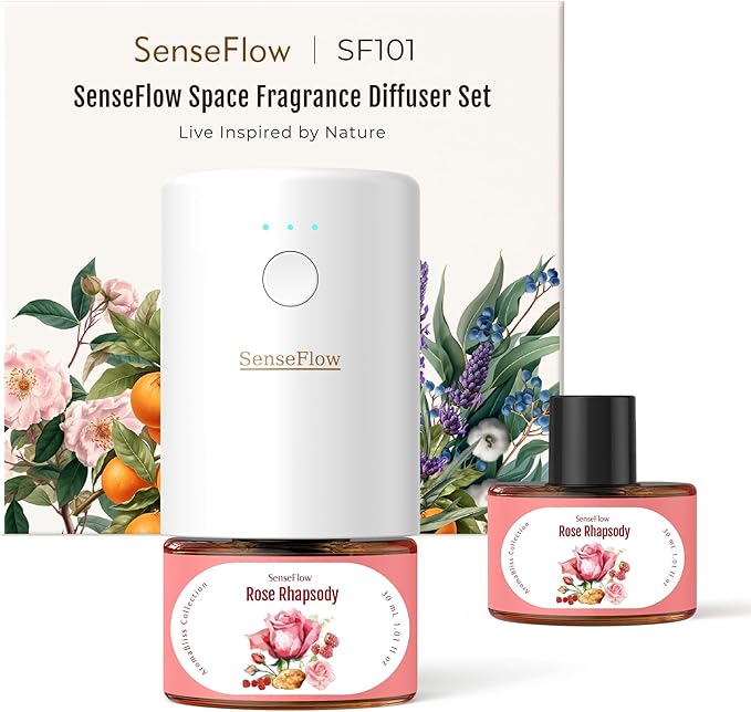 SF101 Pro Plug In Air Freshener, Waterless Essential Oil Diffuser, Non-Toxic Aroma Diffuser, Adjustable 120-Day Natural Scent Mist, Covers 1000 Sq Ft- Free 30ml Rose Rhapsody