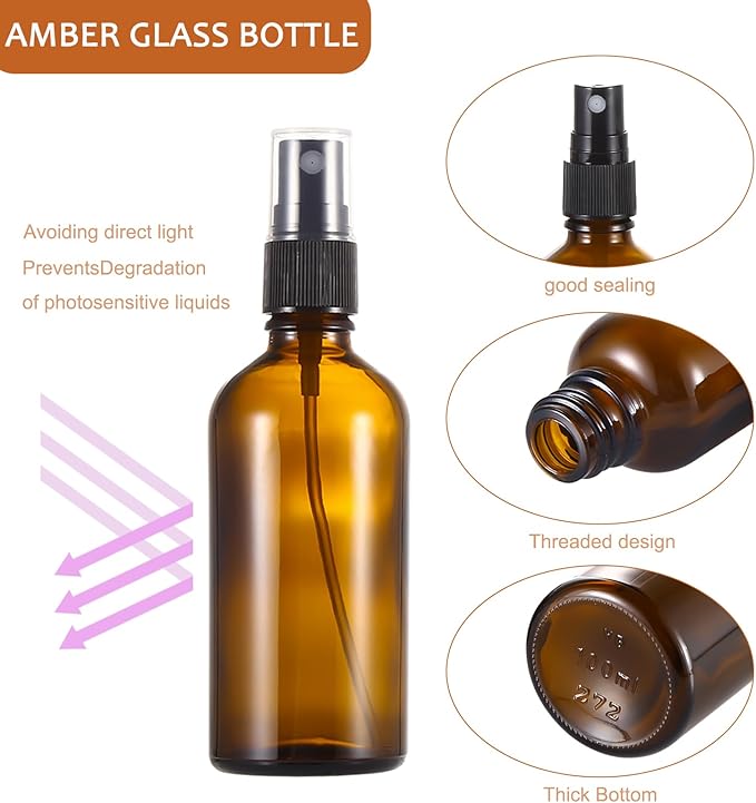 ALIFEIA 3.4oz Amber Glass Spray Bottles,Empty Fine Mist Refillable Travel Spray Bottle for Cleaning,Perfume,Aromatherapy,Cosmetic Sprays,Hair,Essential Oils with Fine Mist Dispenser（3 Pack）