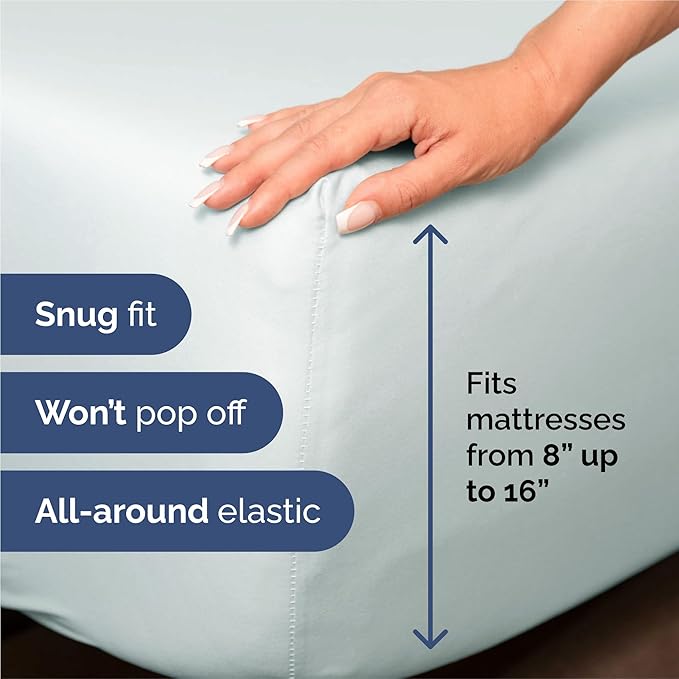 Split King 7 Piece Sheet Set - Comfy Breathable & Cooling - Soft Hotel Luxury Bedding Set with 8-16 Inch Deep Pockets - 1 Flat & 2 Fitted Sheet & 4 Pillowcases - Wrinkle Free & Easy Care - Ice Blue