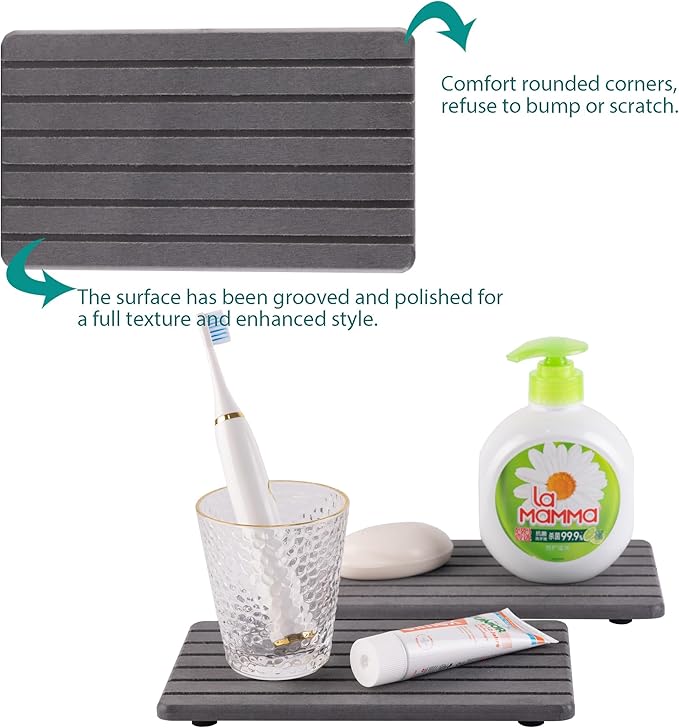 NiuYichee 2 PCS Water Absorbent Diatomite Coasters (9.5" x 5.5"), Grooved Design, Water Absorbing Stone Used for Hand Soaps & Plants & toiletries in The Modern Home