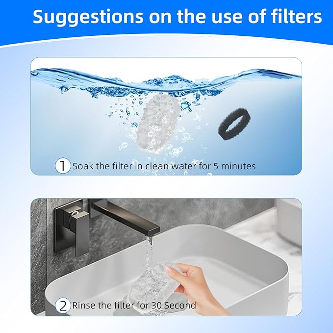 16 Pack Cat Water Fountain Filter Replacement & Pre-Filter Sponges for 3.2L/108oz Automatic Pet Fountain Dog Water Fountain