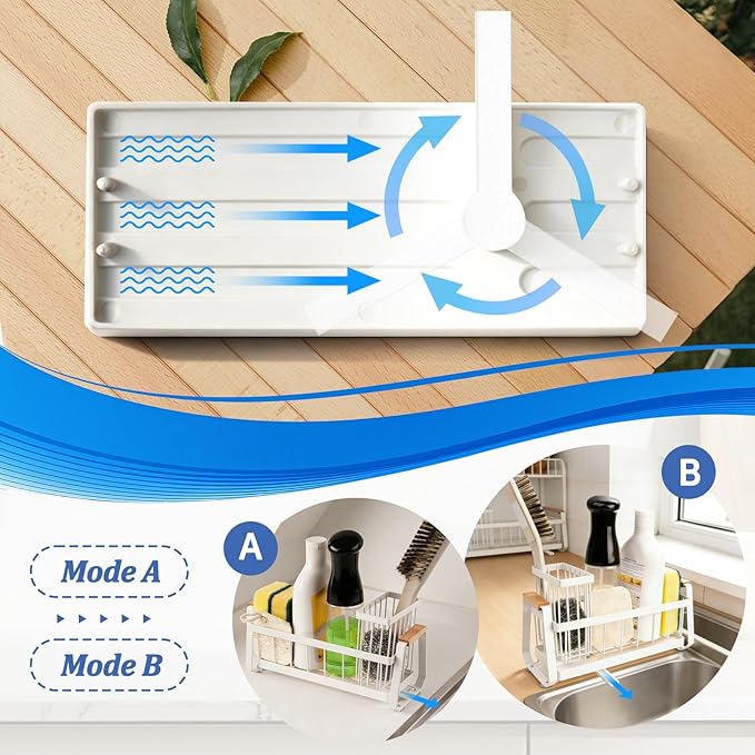 Hobychild Kitchen Sponge Holder with Dish Brush Holder,Sink Caddy with Suction Cup，Stainless Steel Sink Box Dish Scrubber Holder，Soap Tray for Kitchen Countertop Accessories & Storage (White)