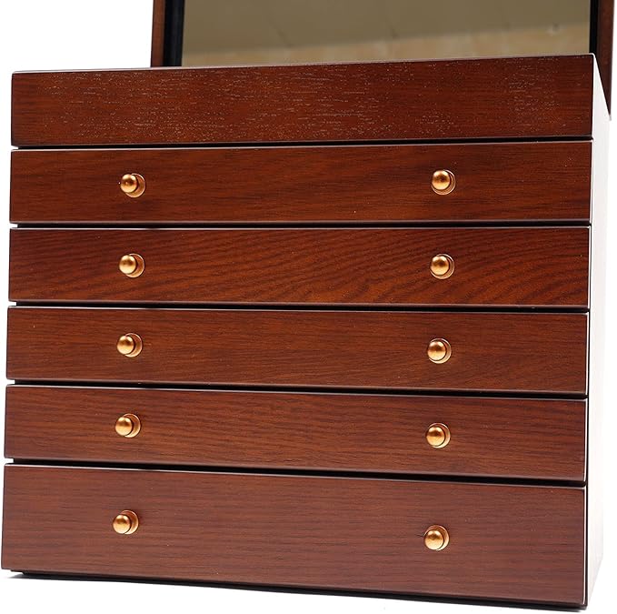 Eapmic Extra Large 6 Layers Wooden Jewelry Box Jewelry Case Cabinet Armoire Ring Necklacel Gift Storage Box Organizer(6 Layers,W/mirror,Style 2)