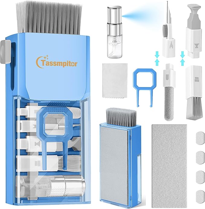 Tassmpitor Laptop Cleaning Kit, All in 1 Keyboard Cleaning kit for MacBook iPad iPhone, Compact Keyboard Cleaner with Brush and Spray for Tablet, Airpods, Earbud, Computer Screen, PC Monitor, SkyBlue
