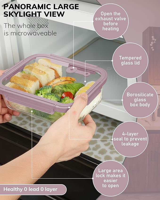 BOROHOUSE 2-Pack Glass Food Storage Containers with Tempered Lids (21.3oz/2.7cup) - Airtight Snap Lock, Microwave & Oven Safe (-4℉~ 950°F), Freezer to Baking Dish, BPA-Free, Gift Box (Pink)
