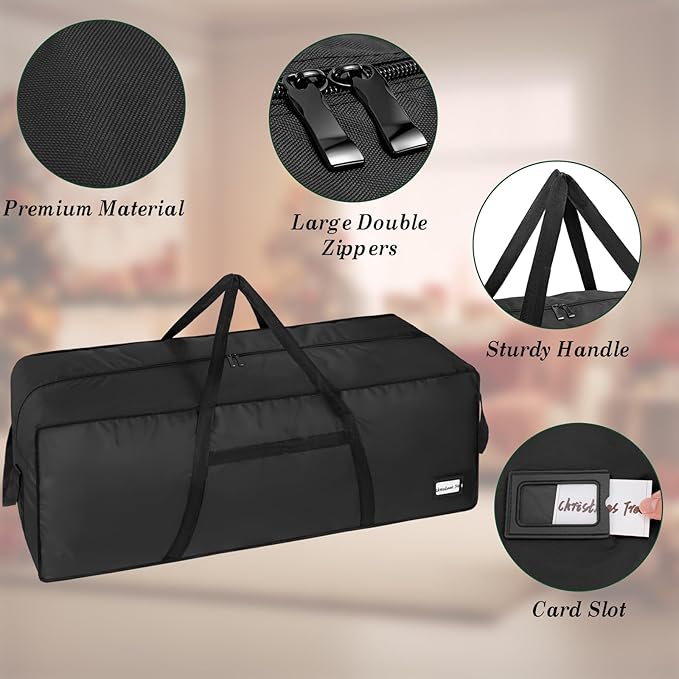 7.5 ft Christmas Tree Storage Bag, Heavy Duty Christmas Tree Bag with Reinforced Handles and Dual Zippers Wide Opening, Large Capacity fits for Artificial Christmas Tree (Black, 7.5 ft)