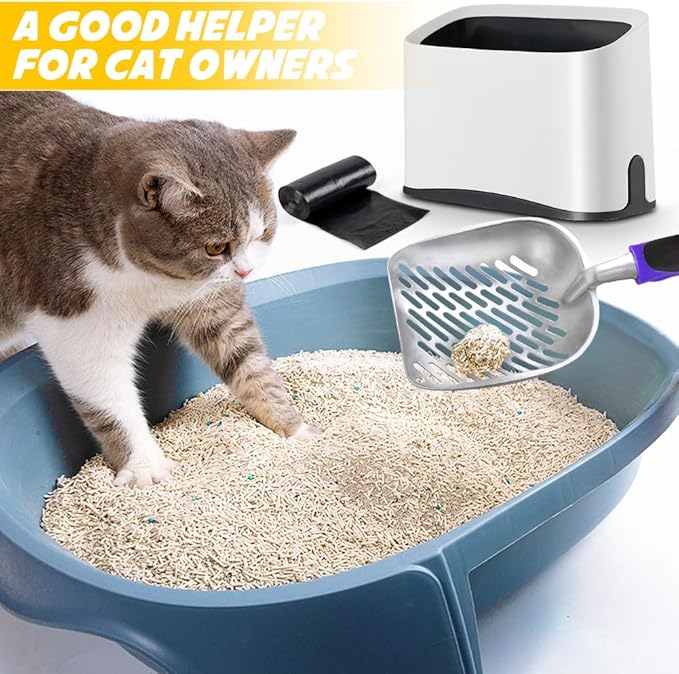 Apidgrowth Cat Litter Scooper with Holder,Metal Cat Litter Scoop, Kitty Poop Scooper Stand for Litter Box, Cat Caddy for Litter Scoop, Fast Sifting Kitty Poop Scooper Caddy Poop Scooper Stand