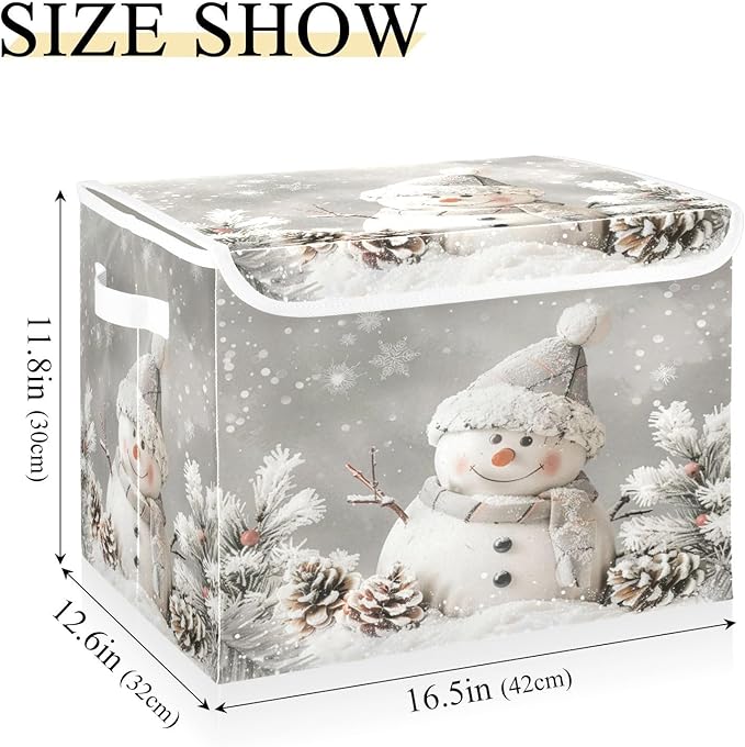 senya Christmas Baskets Collapsible Storage Bins with Lids, Snowman Pine Cones Snowflake Storage Boxes Clothes Baskets for Organizing